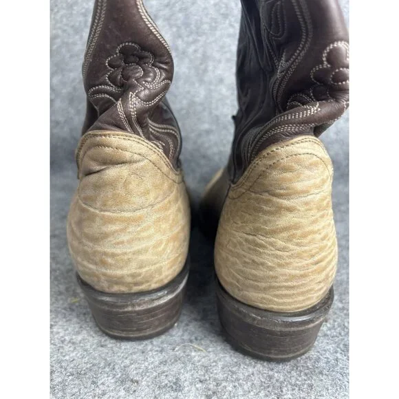 Justin Boots Mens Size 9 Brown Tan Western Cowboy Exotic Leather Ostrich Roper